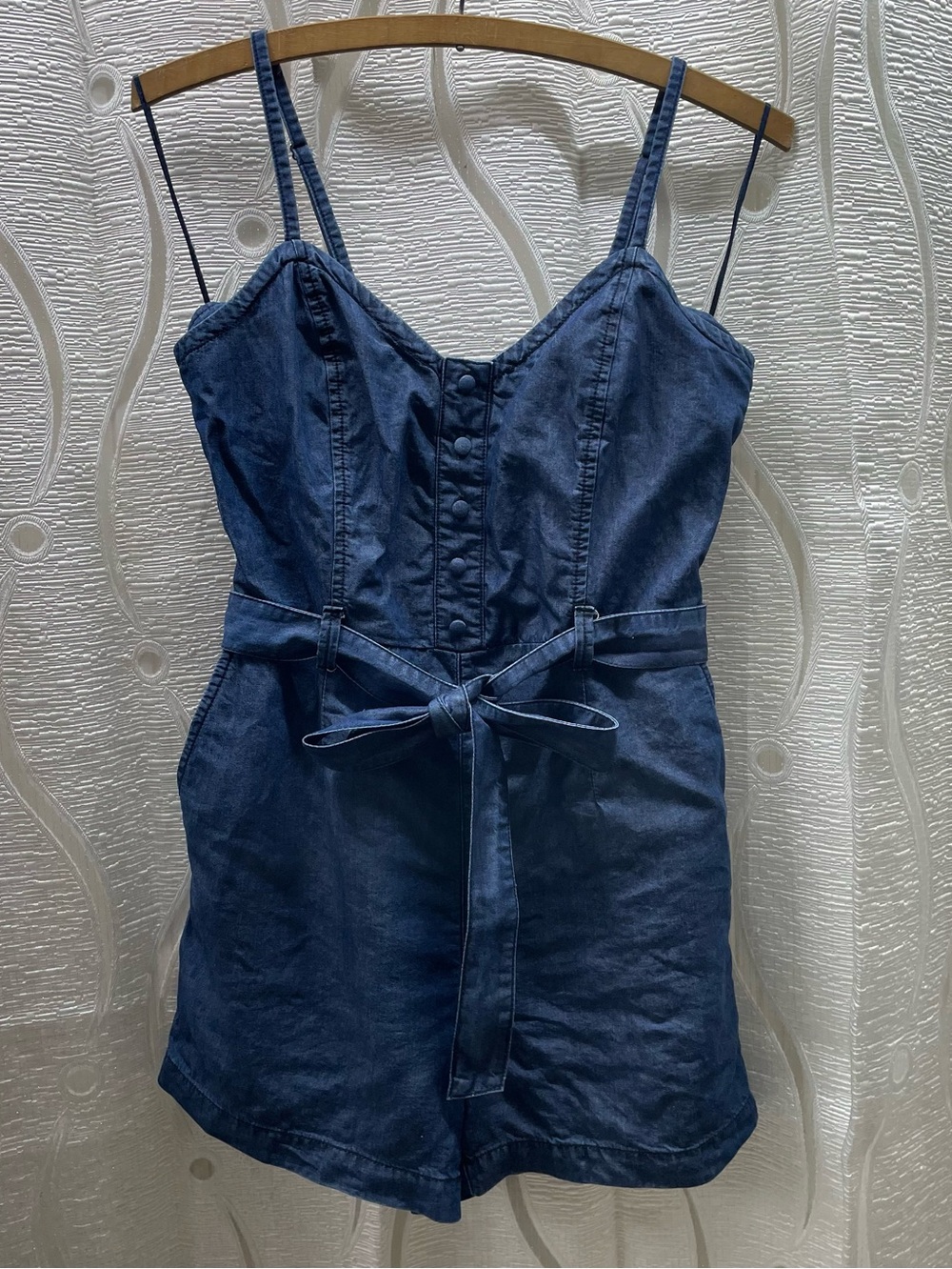 Dynamite Denim Romper‎ Womens Blue Excellent Tie Waist Button Front Sleeveless
